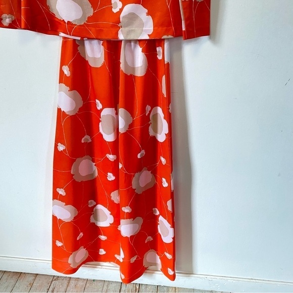 Vintage Top & Maxi Skirt 60s 2 Piece Set Orange Floral Psychedelic Print S / M - Picture 3 of 11